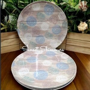 8 Piece Coastal Tropical Seashell Indoor Outdoor Melamine Dinner Plate Set